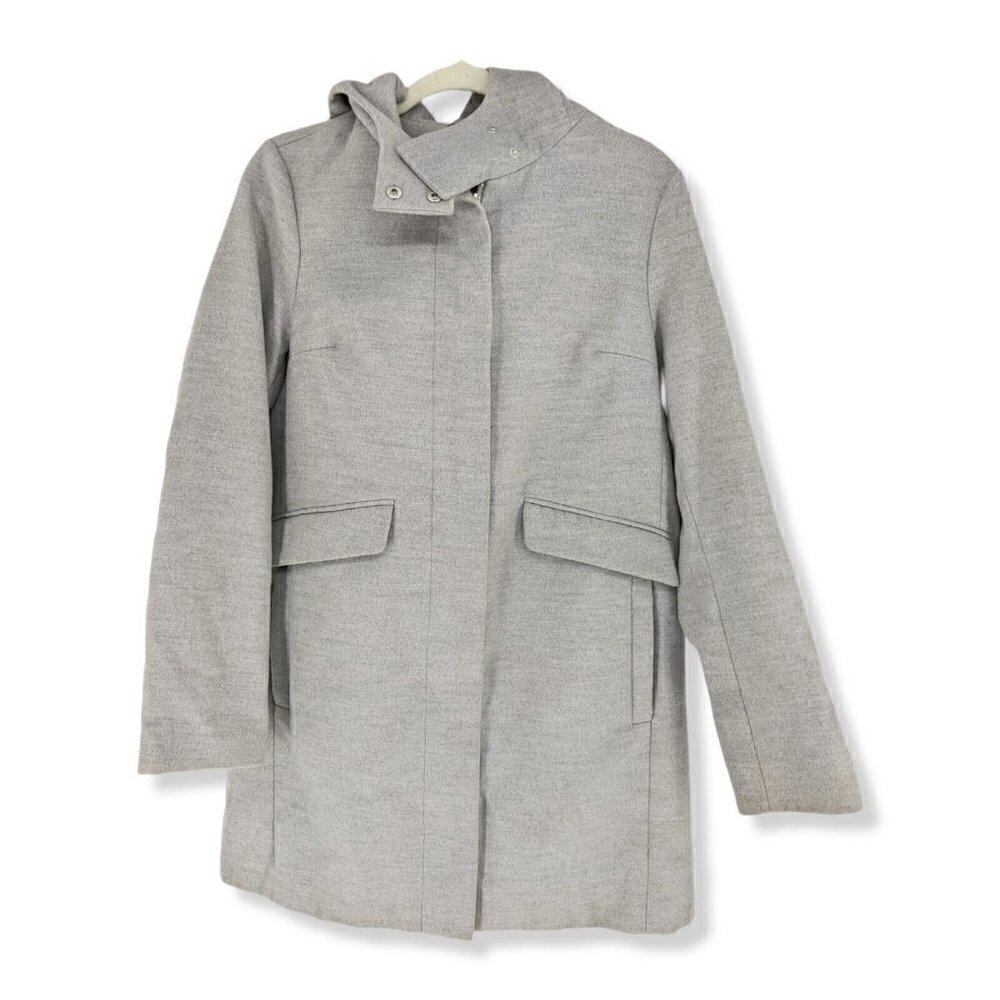 ASOS Hooded Long Coat Zip Front Gray Lined Pockets Women's Sz 10
